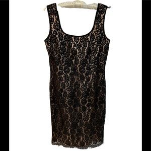 Donna Rico Black Lace Dress w/ Champagne Colored Underneath and Exquisite Detail